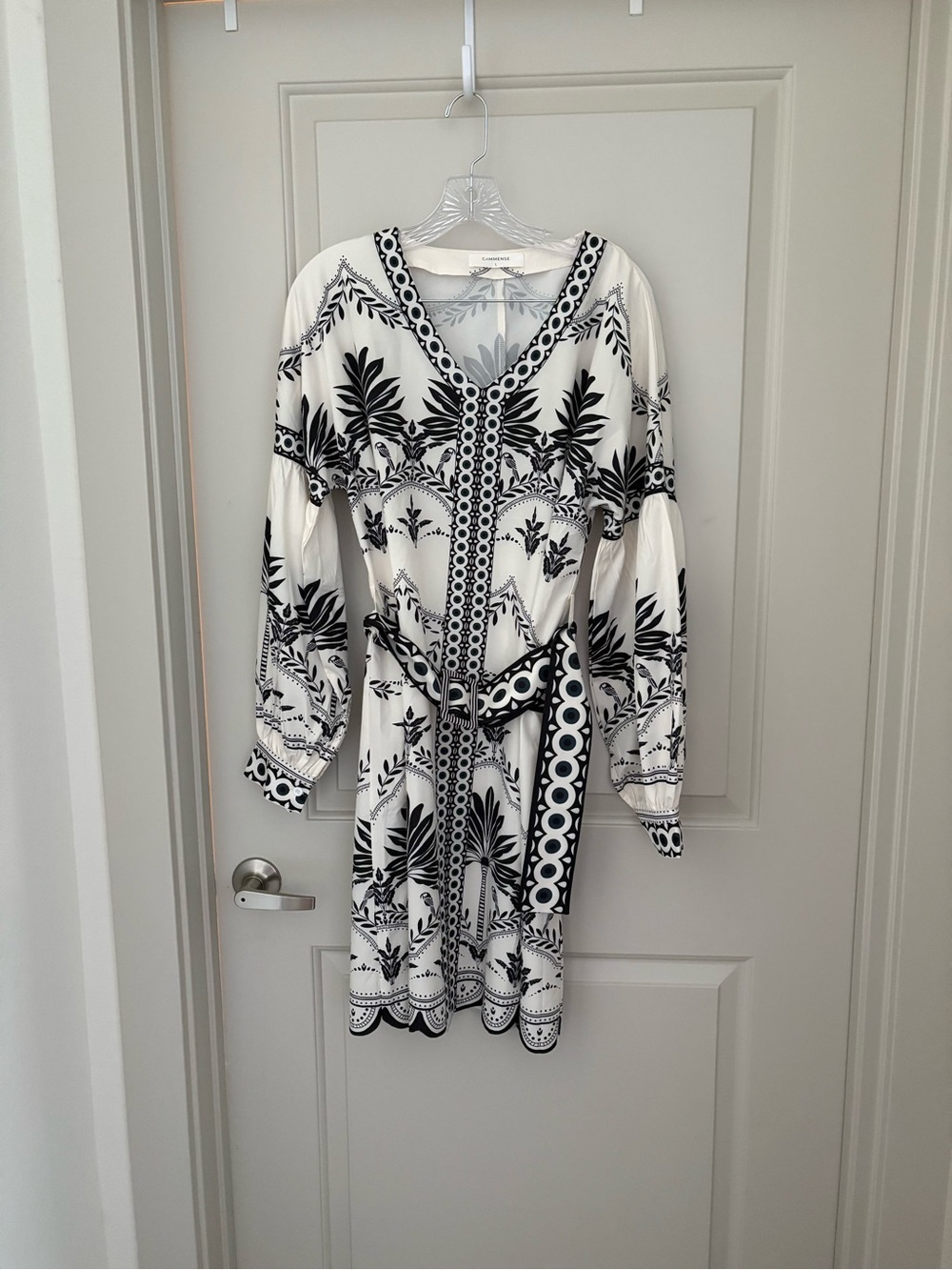 Commense Black & White Long Sleeve Printed Dress with Belt NWT size L